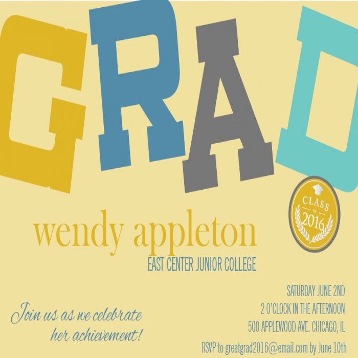 Yellow Grad Horizontal Graduation Invitation - 5 x 7 Yellow Grad Horizontal Graduation Invitation - 5 x 7