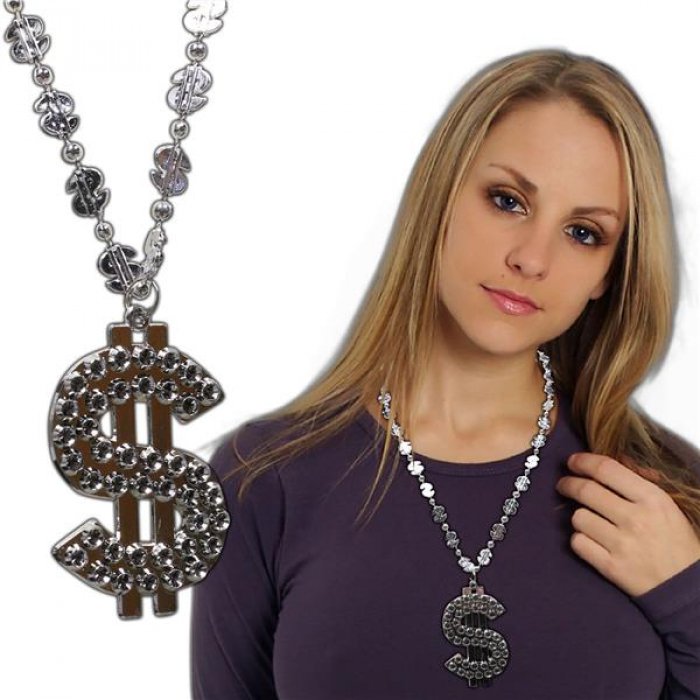 Silver Dollar Sign 24" Necklace