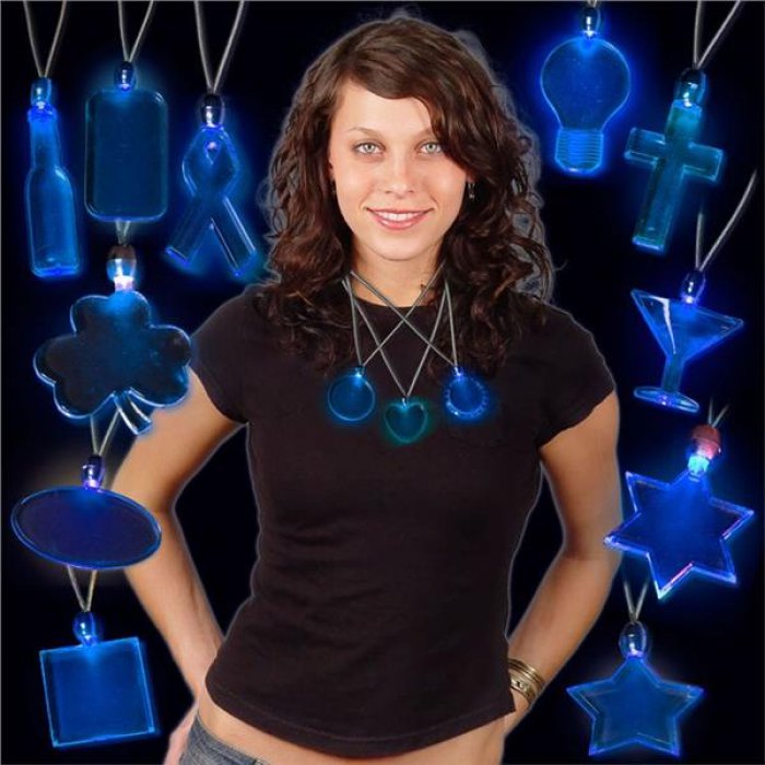 Blue LED and Light - Up Oval Pendant Necklaces