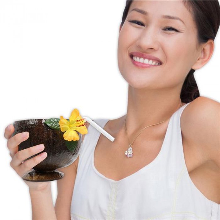 Coconut Cup With Flower And Straw