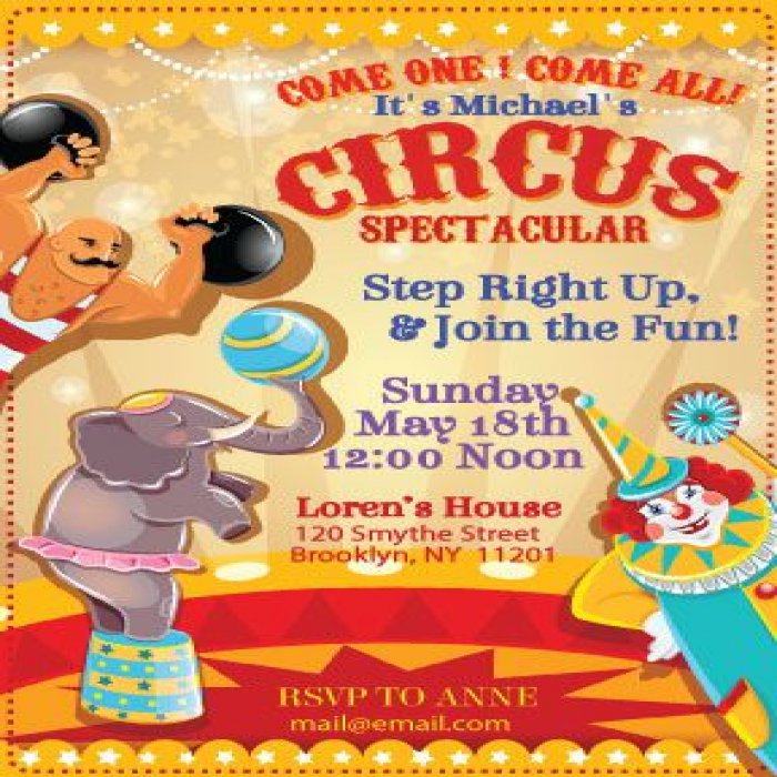 Circus Spectacular Party Vertical Invitations - 4 x 6
