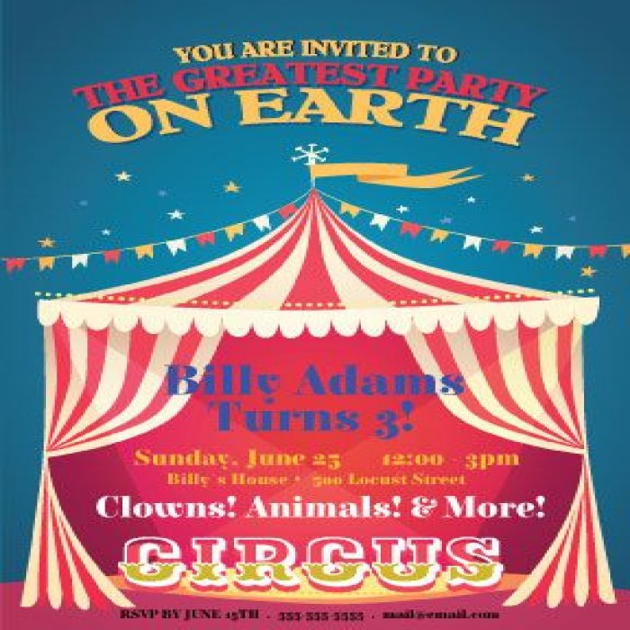 Circus Tent Birthday Party Vertical Invitations - 4 x 6