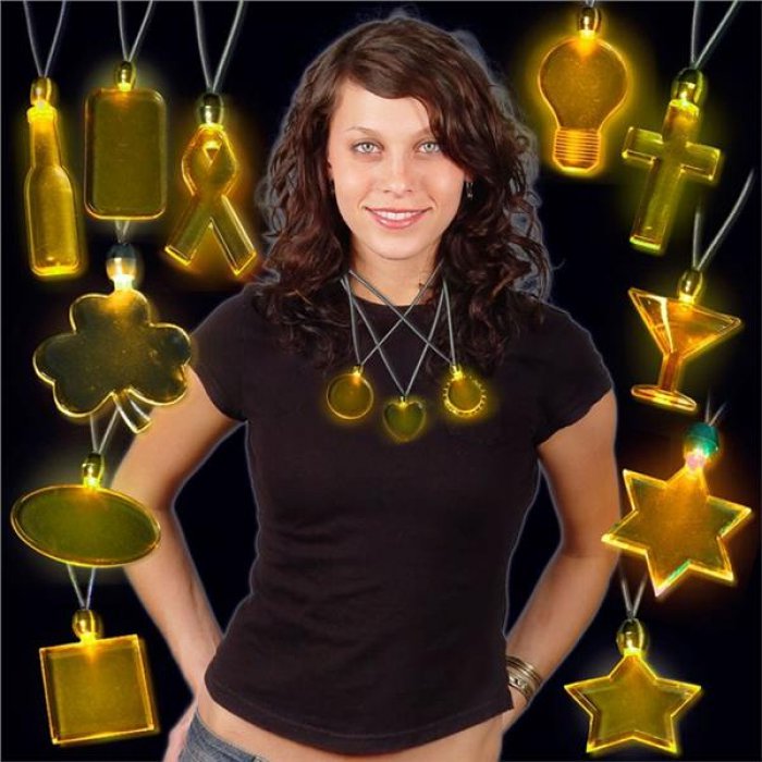 Amber LED and Light - Up Oval Pendant Necklaces