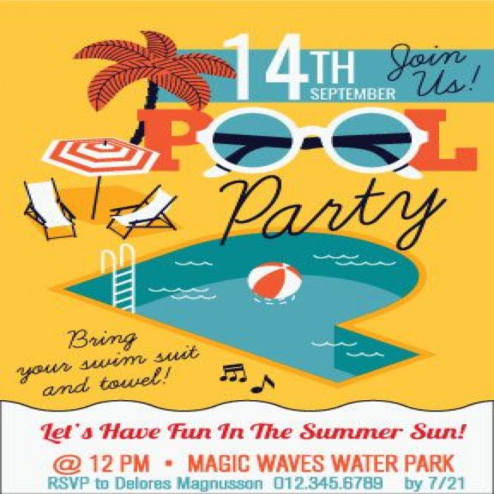 Yellow Pool Party Vertical Invitation - 4 x 6
