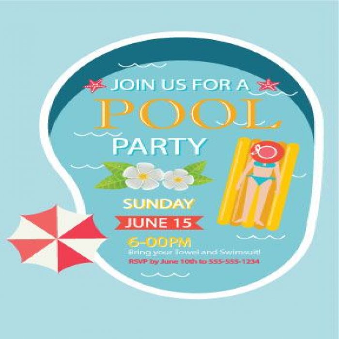 Blue Pool Party Vertical Invitations - 4 x 6