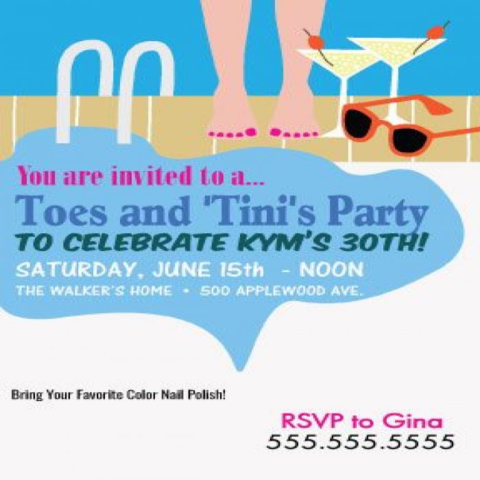 Toes & 'Tini's Pool Party Vertical Invitation - 4 x 6