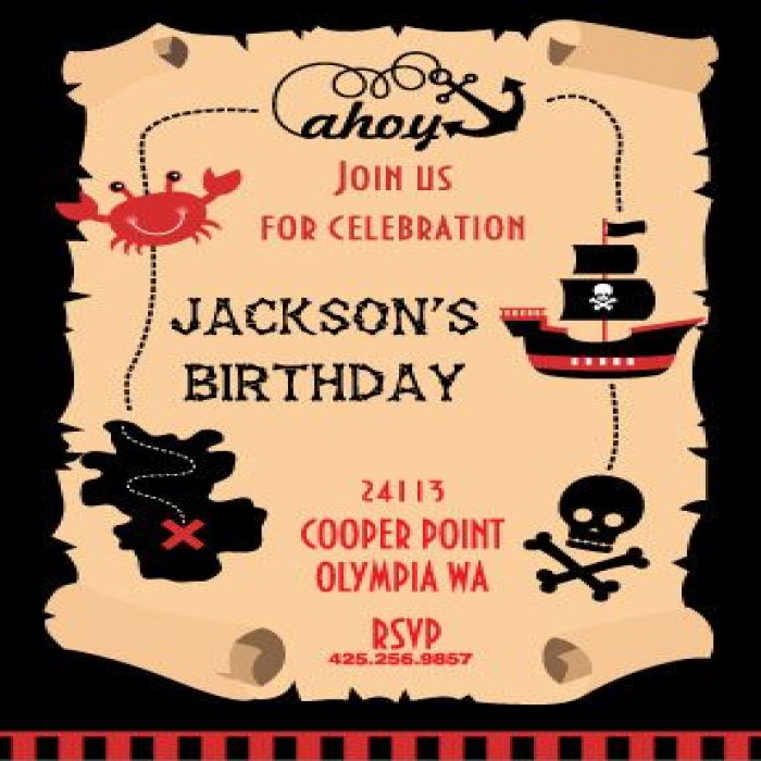 Ahoy Pirate Treasure Vertical Birthday Invitation - 4 x 6
