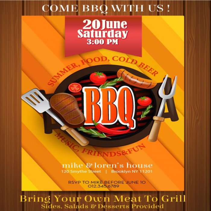Picnic Table BBQ Party Vertical Invitations - 4 x 6