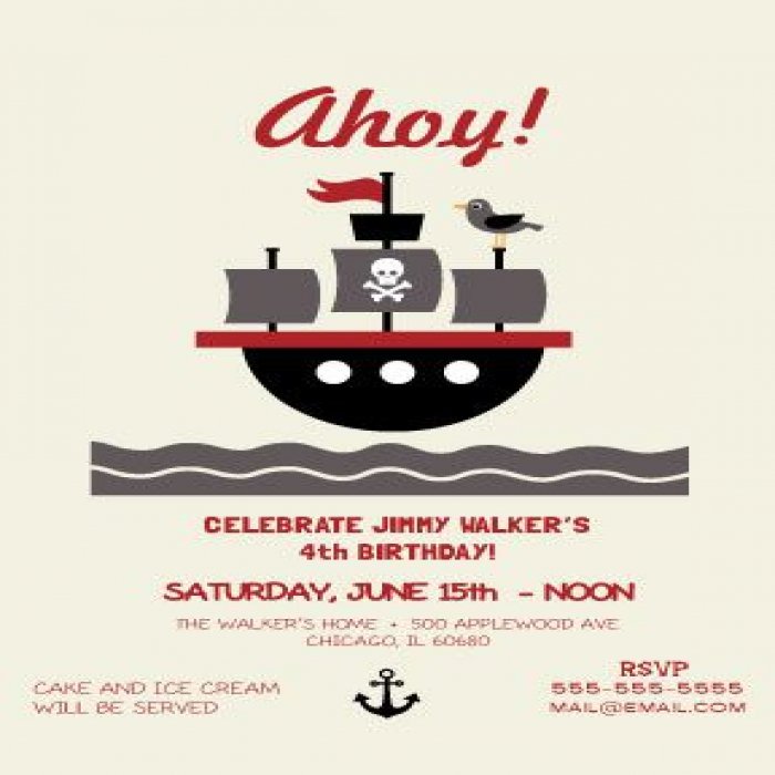 Beige Ahoy Pirate Party Vertical Invitations - 4 x 6
