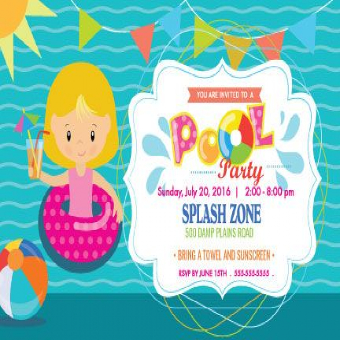 Blonde Sunglasses Inner Tube Pool Party Horizontal Invitation - 5 x 7 Blonde Sunglasses Inner Tube Pool Party Horizontal Invitation - 5 x 7