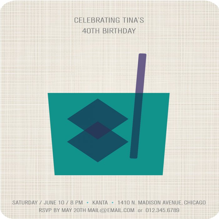Teal Modern Drink Party Invitation - 4 x 6