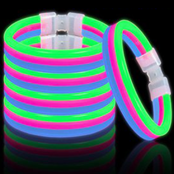 8 Inch Triple Wide Glowstick Bracelets - Green Pink and Blue