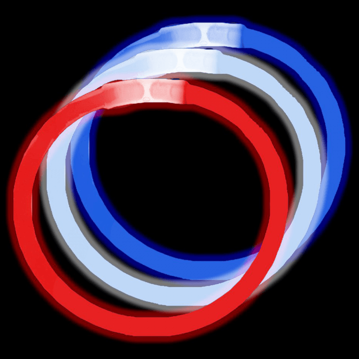 8" Glowsticks Bracelets -Red, White & Blue (300 Bracelets Pack)