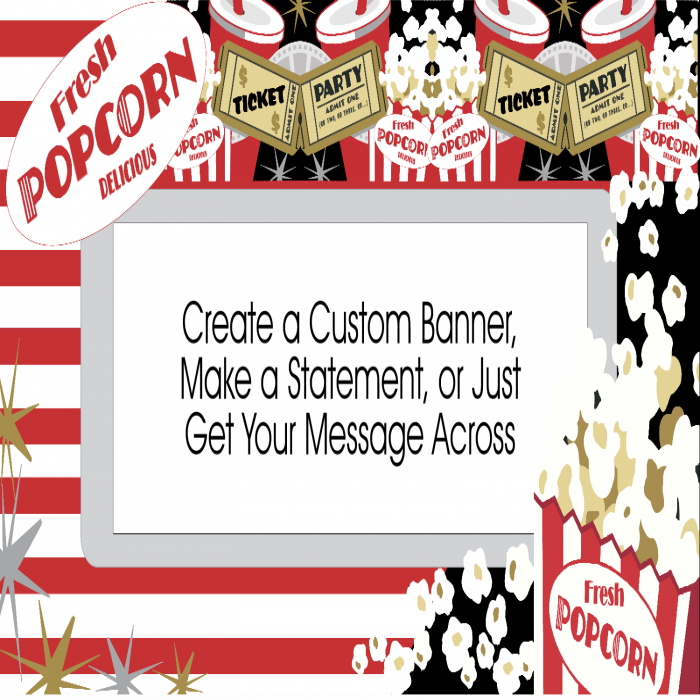 Movie Night Popcorn Banner  - 24" X 48"