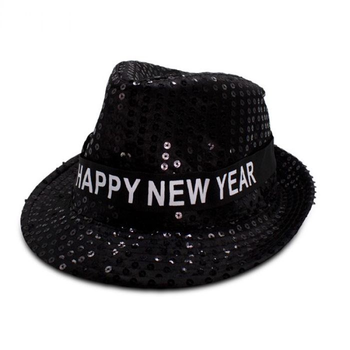 LED Happy New Year Black Fedora