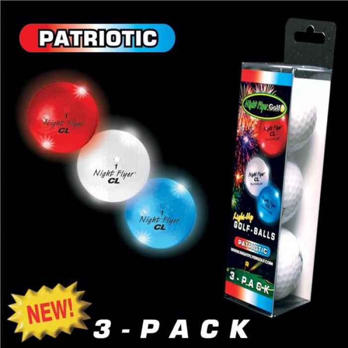 Night Flyer Red,White & Blue Golf Balls (Per 3 pack)