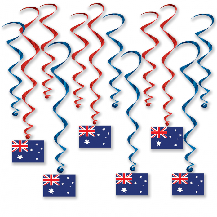 Australian Flag Whirl Decorations (Per 12 pack)