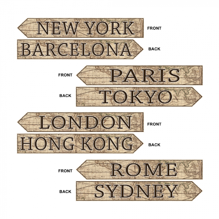 Around the World City Signs Cutouts (Per 4 pack)