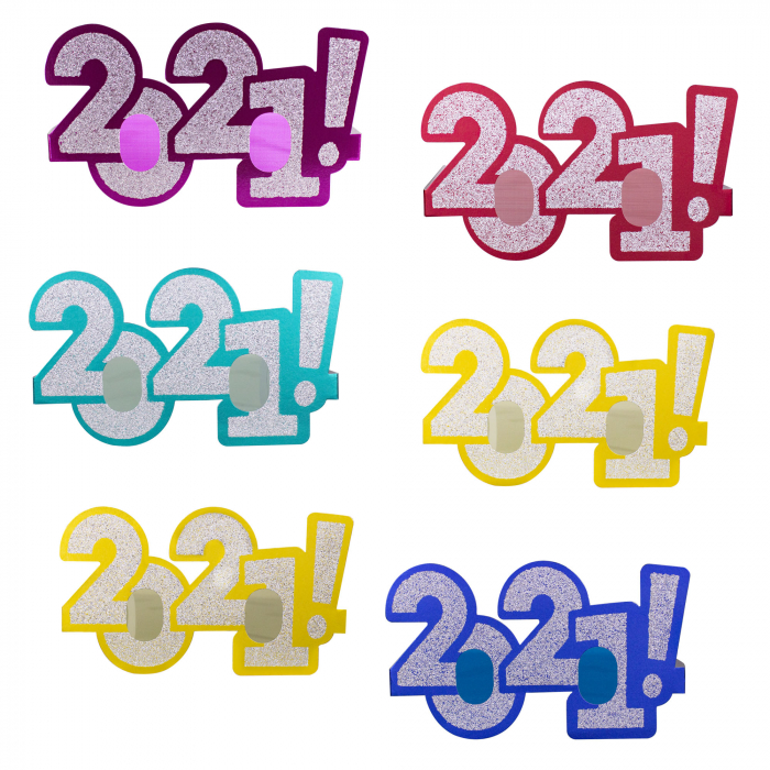 Multi-Color 2021 Glitter Glasses (Per 6 pack)