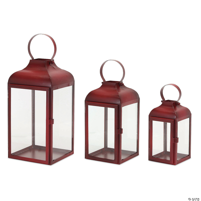 Melrose International Red Iron Metal Lantern (Set of 3)