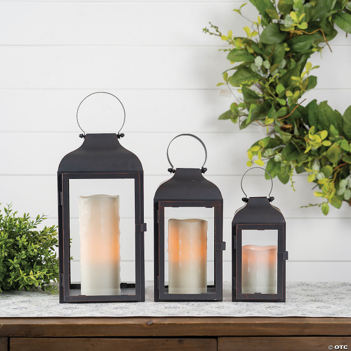 Melrose International Red Iron Metal Lantern (Set of 3)
