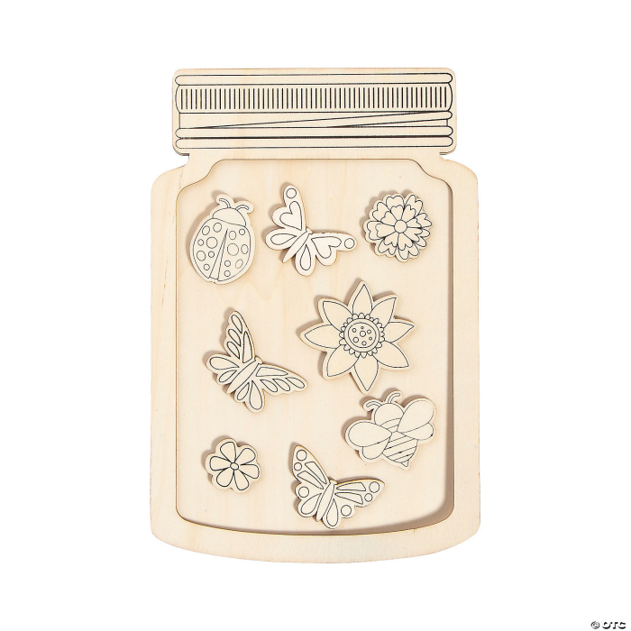 DIY Unfinished Wood Insect & Flowers Jars - 3 Pc.