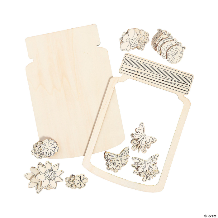 DIY Unfinished Wood Insect & Flowers Jars - 3 Pc.