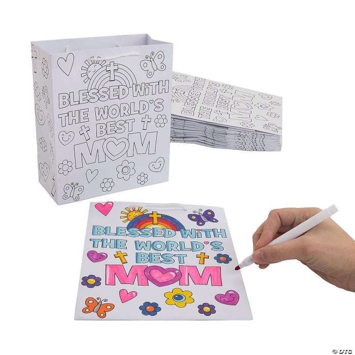 7 1/4" x 9" Color Your Own Medium Religious Motherâs Day Paper Gift Bag - 12 Pc.