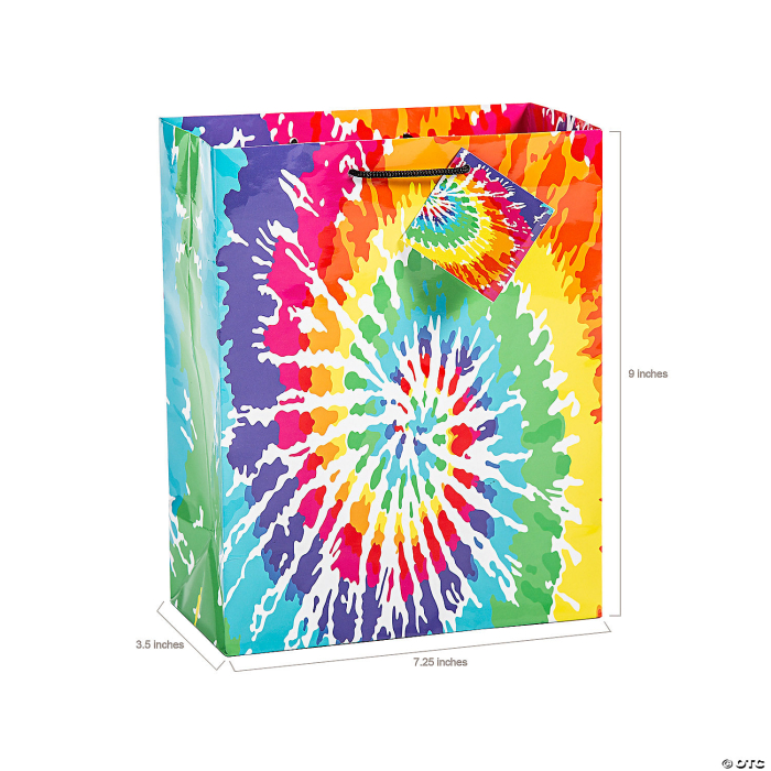 7 1/4" x 9" Medium Tie-Dye Gift Bags with Tags - 12 Pc.