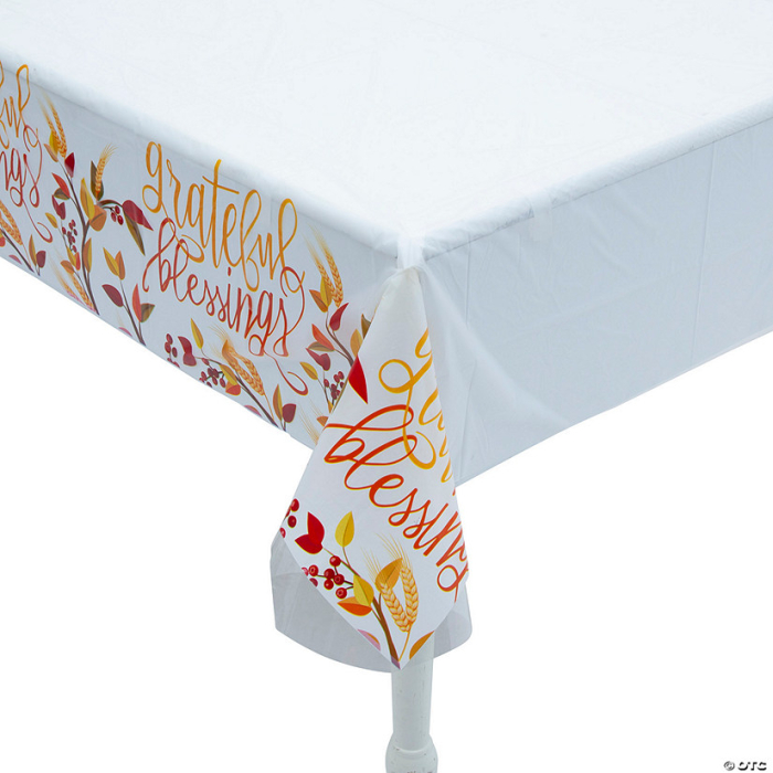 108" x 54" Faith Thanksgiving Disposable Plastic Tablecloth