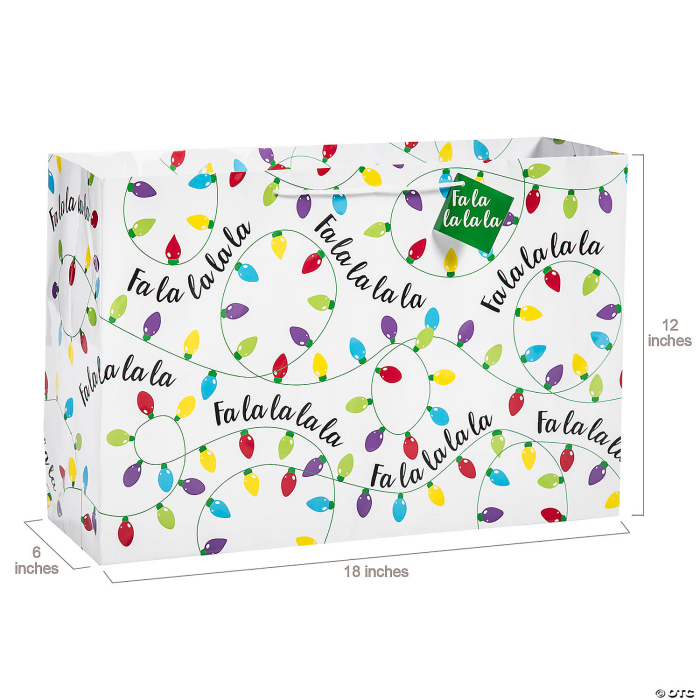 18\" x 12\" Large Christmas Trees & Lights Paper Gift Bags with Tags - 6 Pc.