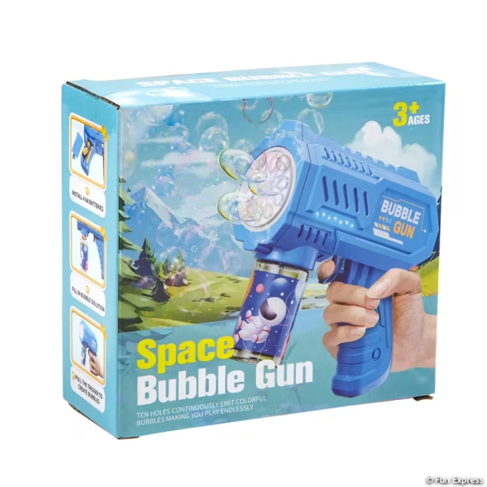 6 1/4" x 5 3/4" Blue Plastic Space Bubble Gun with Bubble Bottle