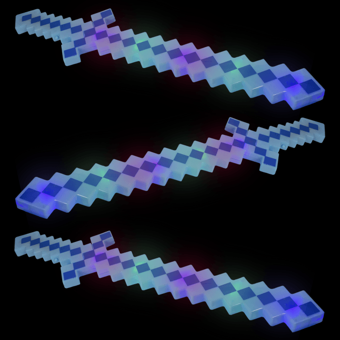 P&F Pack of 2 Color Led Flashing & Sound Light Up Classic Diamond Pixel Swords Blue & Blue 