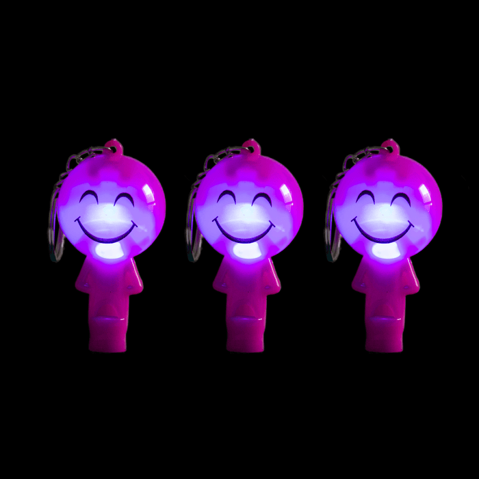 2" Light-Up Smiley Whistle Keychain- Pink