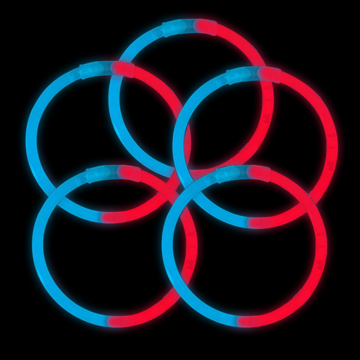 8 Inch Glowstick Bracelets - Bi-Color - Red/Blue