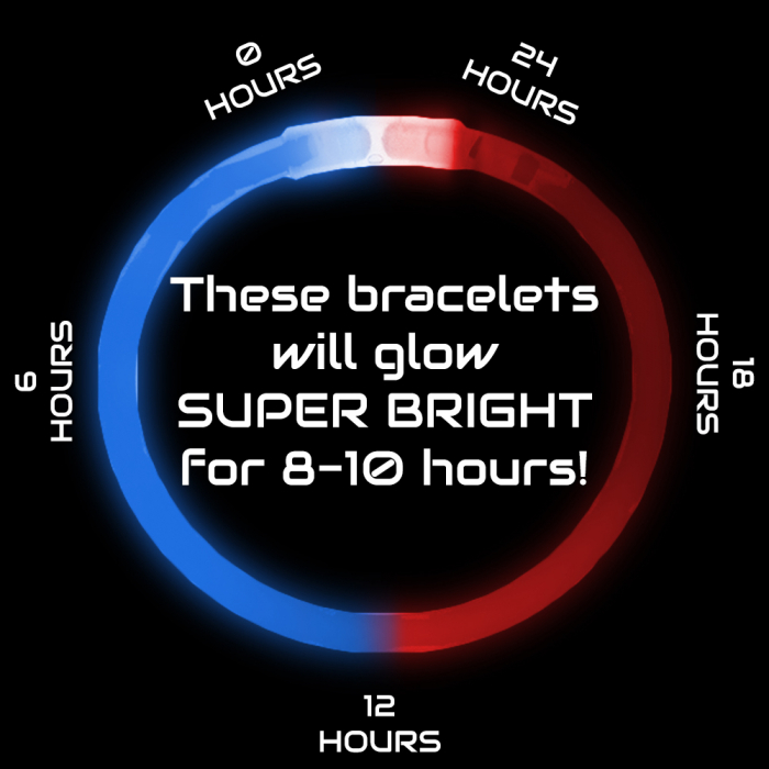 8 Inch Glowstick Bracelets - Bi-Color - Red/Blue