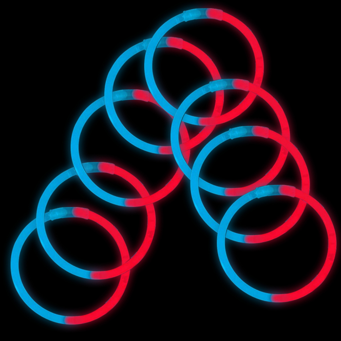 8 Inch Glowstick Bracelets - Bi-Color - Red/Blue