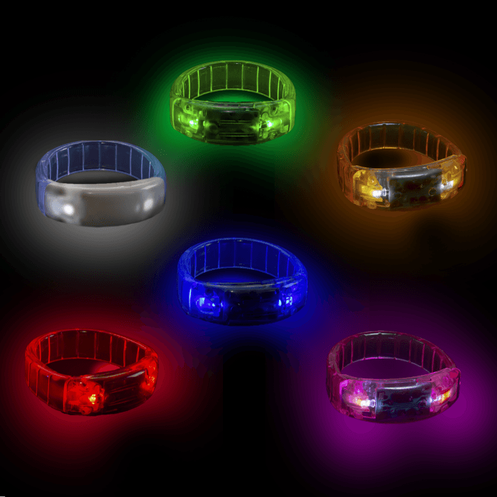4-96 Light Up LED Bracelet Flashing Glow Wrist Band Button Blinking Party Fun UK 