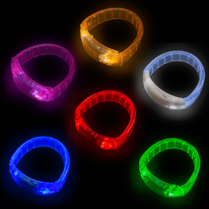 Green Light Up LED Bracelet Flashing Glow Wrist Band Voice Blinking Party Fun UK 