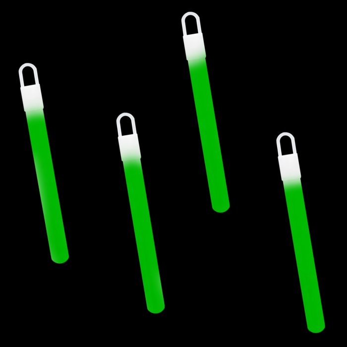4 Green Mid-Size Glow Sticks with Lanyard