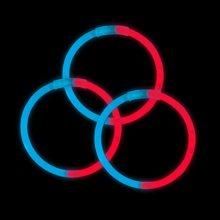 8 Inch Glowstick Bracelets - Bi-Color - Red/Blue