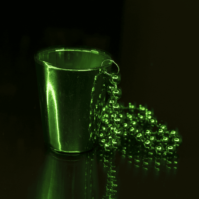33" Shot Glass Mardi Gras Beads- Green