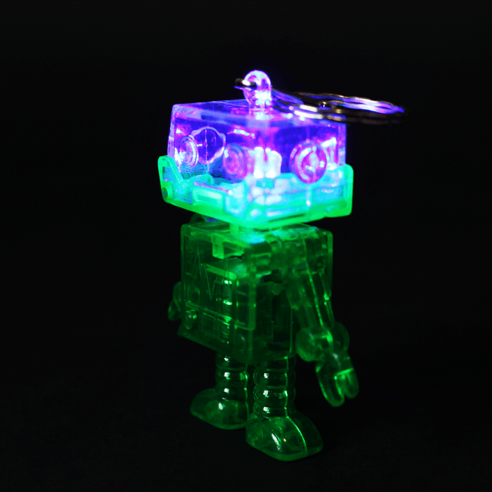 2" Light-Up Flashing Android Robot Keychain- Green