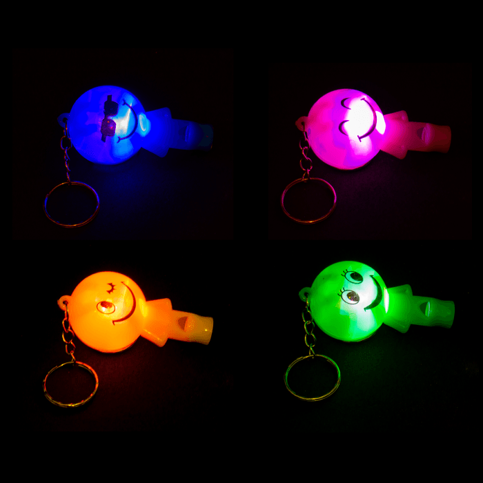 2" Light-Up Smiley Whistle Keychains
