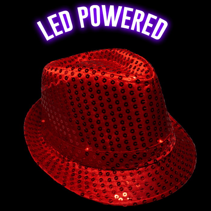 LED Flashing Sequined Fedora - Red